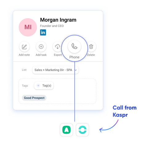 Graphic of Aircall and Ringover integration - ring from the Kaspr web app